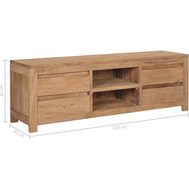 The Living Store Vintage Massief Teakhouten TV-meubel - 115 x 30 x 40 cm - 4 lades en 2 open vakken