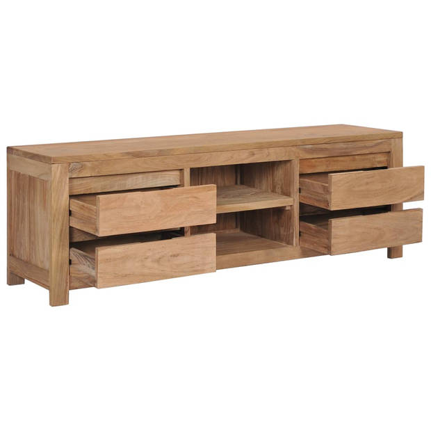 The Living Store Vintage Massief Teakhouten TV-meubel - 115 x 30 x 40 cm - 4 lades en 2 open vakken