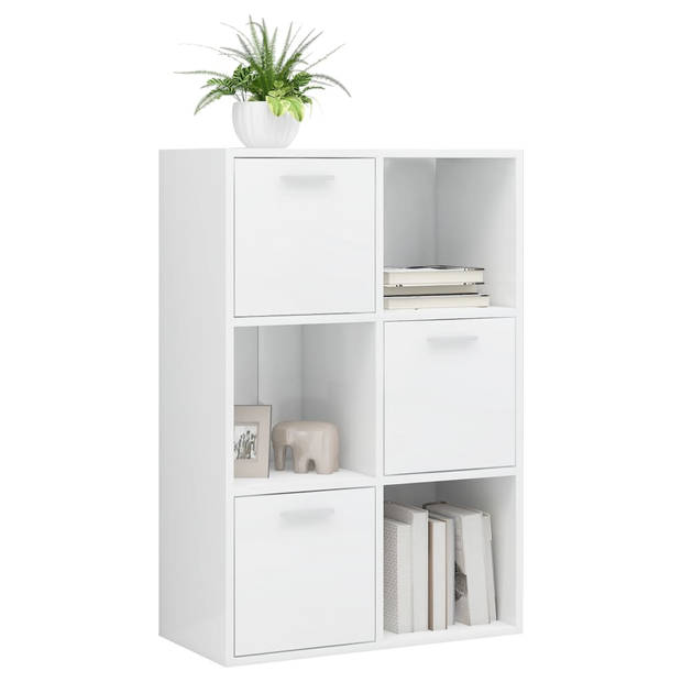 The Living Store Kast - Hoogglans wit - 60 x 29.5 x 90 cm - 6 vakken - 3 open kubussen en 3 kubussen met deuren