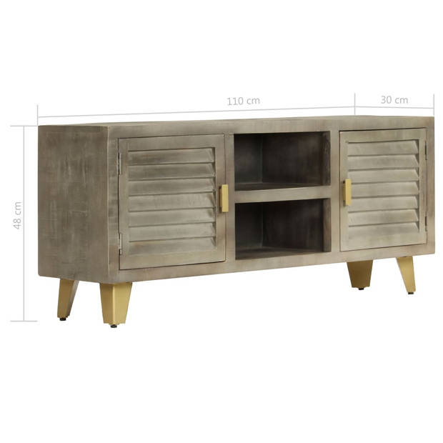 vidaXL Tv-meubel 110x30x48 cm massief mangohout met messing grijs