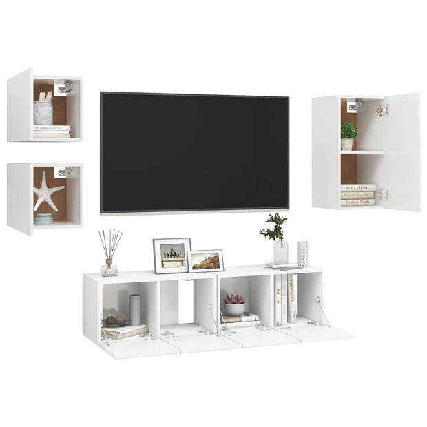 The Living Store TV-meubelset - Wit - Spaanplaat - 1x 30.5x30x60cm - 2x 60x30x30cm - 2x 30.5x30x30cm