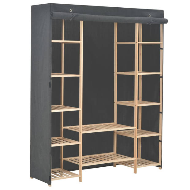 The Living Store Stoffen Kledingkast - Grijs - 135 x 40 x 170 cm - Duurzame houten structuur