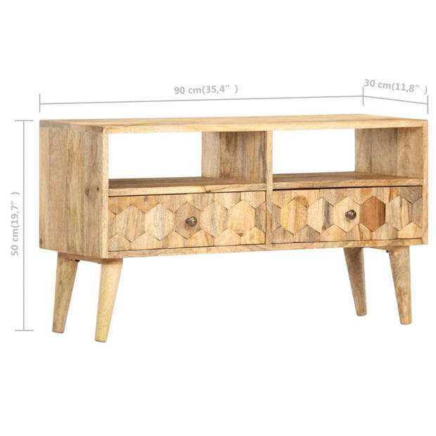 The Living Store Houten Tv-meubel - Massief mangohout - 90 x 30 x 50 cm - Handgemaakt