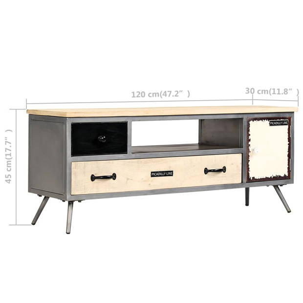 vidaXL Tv-meubel 120x30x45 cm massief mangohout en staal