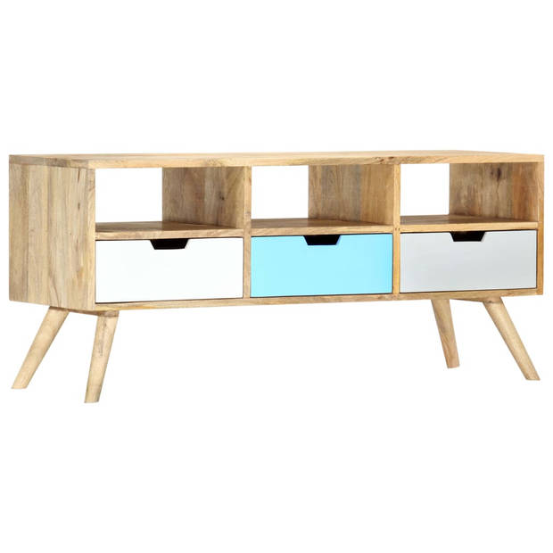 The Living Store Tv-kast Retro - Mangohout - 110x35x48 cm - 3 lades - 3 vakken