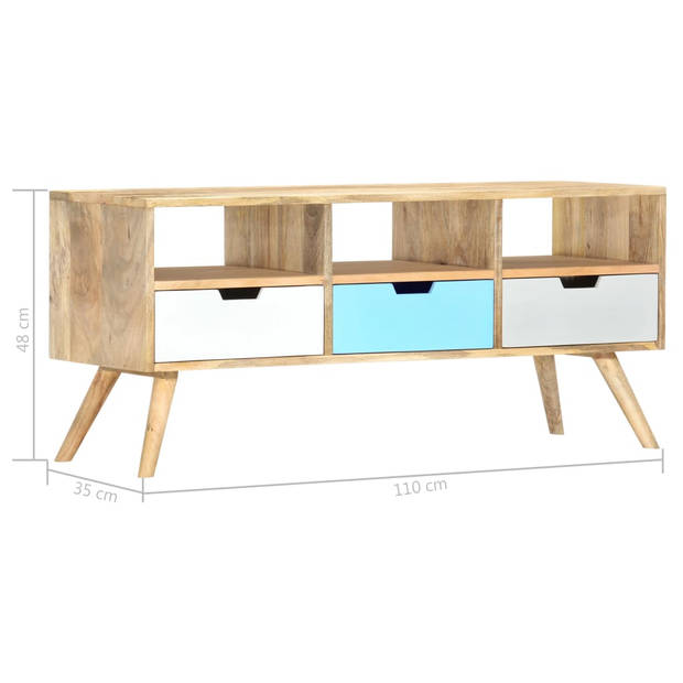 The Living Store Tv-kast Retro - Mangohout - 110x35x48 cm - 3 lades - 3 vakken