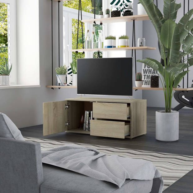 The Living Store TV-meubel Classic - 80 x 34 x 36 cm - Sonoma eiken spaanplaat