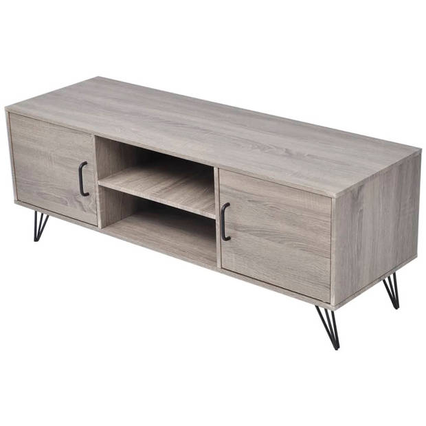 The Living Store TV-meubel - grijs - MDF - 120 x 40 x 45 cm - opbergvakken met deuren