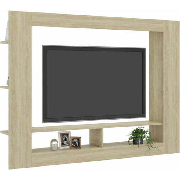 The Living Store TV-meubel - Sonoma Eiken - 152 x 22 x 113 cm - Met 2 open vakken en zijschappen