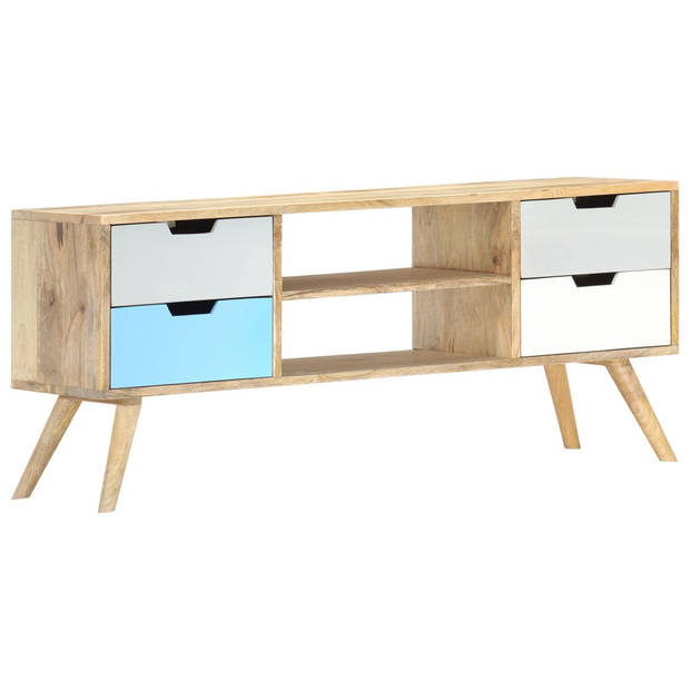 The Living Store Mangohouten Tv-kast - 110x35x48 cm - Bruin en Meerkleurig - 4 lades en 2 vakken