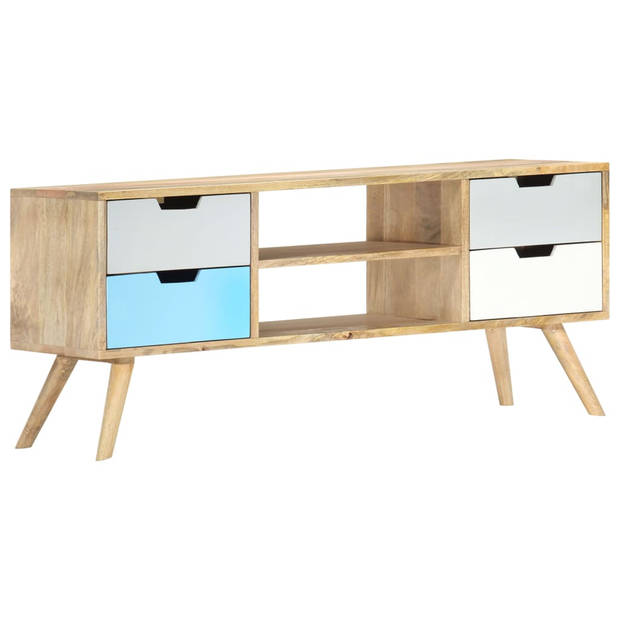 The Living Store Mangohouten Tv-kast - 110x35x48 cm - Bruin en Meerkleurig - 4 lades en 2 vakken