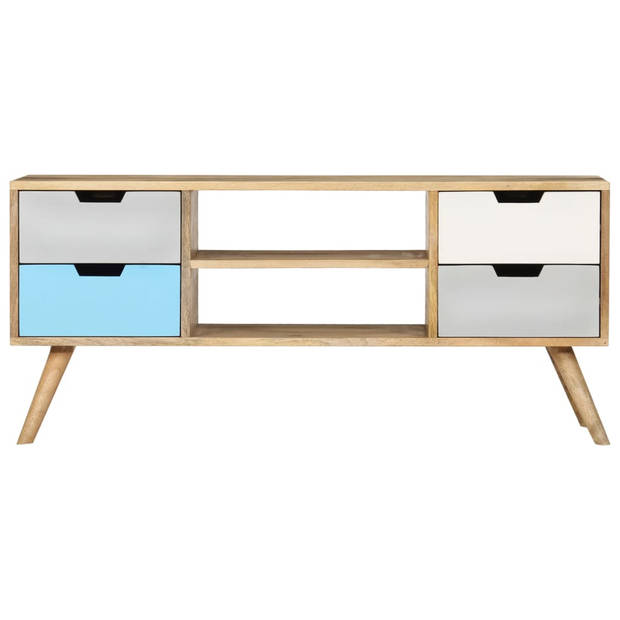 The Living Store Mangohouten Tv-kast - 110x35x48 cm - Bruin en Meerkleurig - 4 lades en 2 vakken