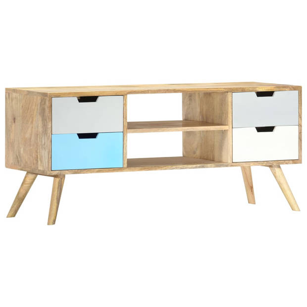 The Living Store Mangohouten Tv-kast - 110x35x48 cm - Bruin en Meerkleurig - 4 lades en 2 vakken