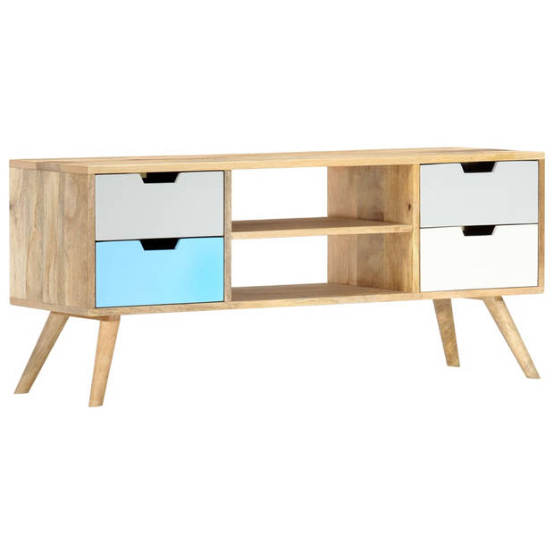 The Living Store Mangohouten Tv-kast - 110x35x48 cm - Bruin en Meerkleurig - 4 lades en 2 vakken