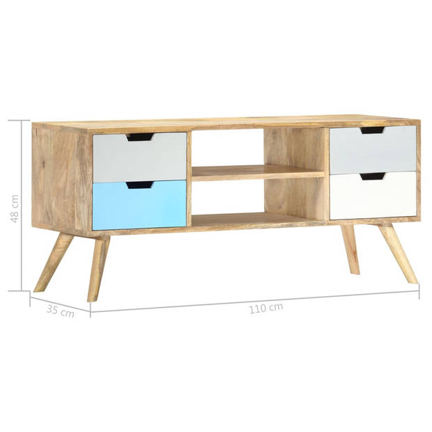 The Living Store Mangohouten Tv-kast - 110x35x48 cm - Bruin en Meerkleurig - 4 lades en 2 vakken