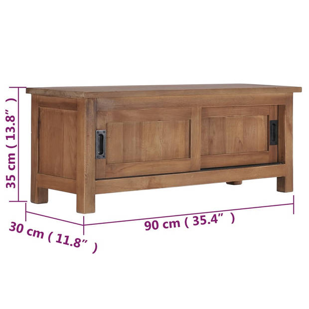 The Living Store TV-meubel Massief Teakhout - Dressoir 90x30x35 cm - Handgemaakt - Natuurlijke afwerking
