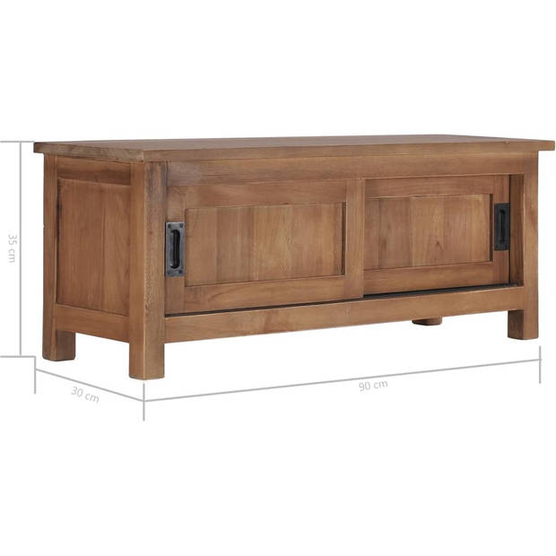 The Living Store TV-meubel Massief Teakhout - Dressoir 90x30x35 cm - Handgemaakt - Natuurlijke afwerking