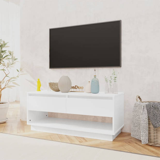 The Living Store TV-meubel - wit hoogglans - 102x41x44 cm - met 2 lades en 1 open vak