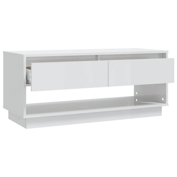 The Living Store TV-meubel - wit hoogglans - 102x41x44 cm - met 2 lades en 1 open vak