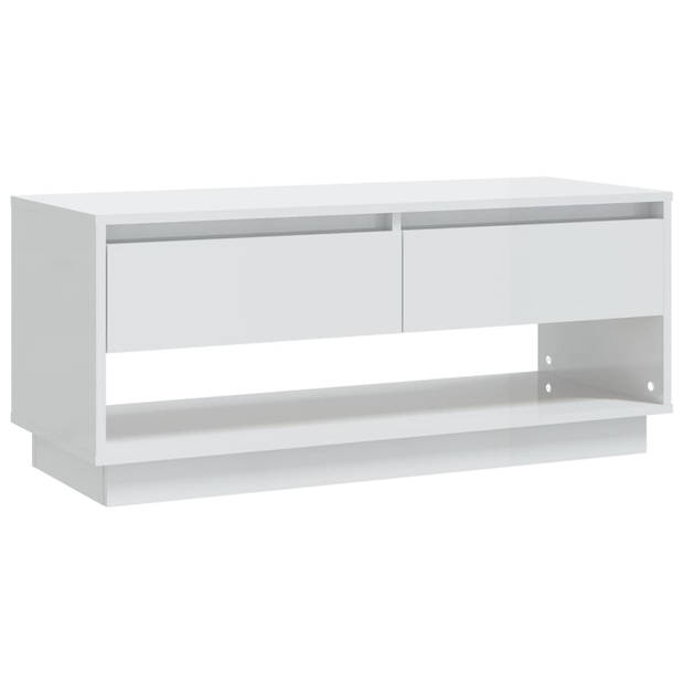 The Living Store TV-meubel - wit hoogglans - 102x41x44 cm - met 2 lades en 1 open vak