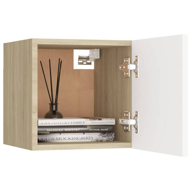 The Living Store TV-meubelset Trendy en praktisch - 30.5 x 30 x 30 cm - Wit en sonoma eiken - Montage vereist