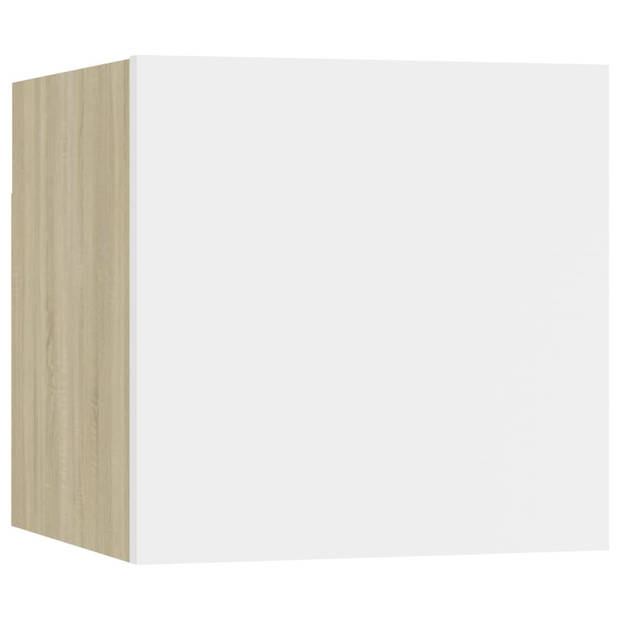 The Living Store Televisiekastenset - wit en sonoma eiken - 30.5 x 30 x 30 cm - deur links/rechts - bewerkt hout