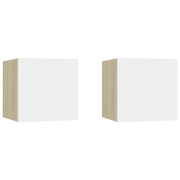 The Living Store Televisiekastenset - wit en sonoma eiken - 30.5 x 30 x 30 cm - deur links/rechts - bewerkt hout