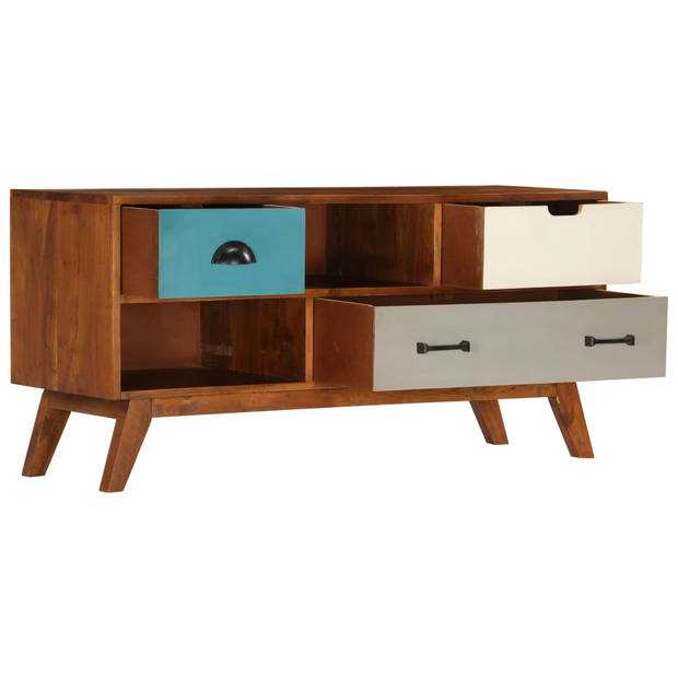 The Living Store Retro TV-kast - Massief acaciahout - 110 x 35 x 50 cm - Donkere honingafwerking