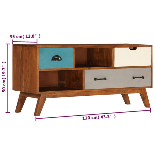 The Living Store Retro TV-kast - Massief acaciahout - 110 x 35 x 50 cm - Donkere honingafwerking