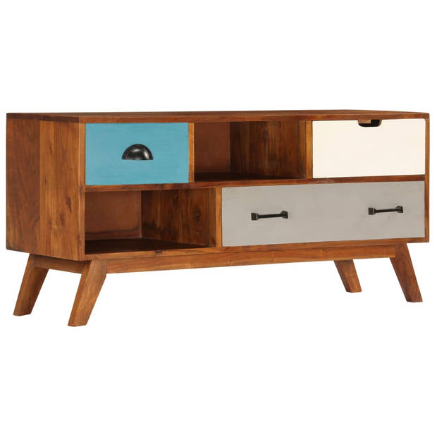 The Living Store Retro TV-kast - Massief acaciahout - 110 x 35 x 50 cm - Donkere honingafwerking