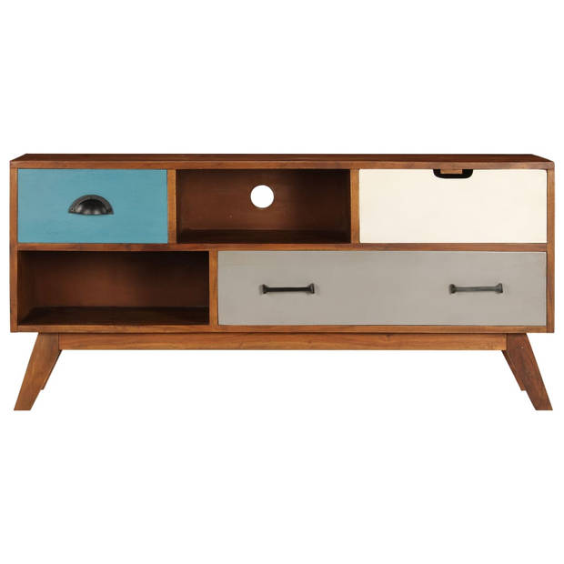 The Living Store Retro TV-kast - Massief acaciahout - 110 x 35 x 50 cm - Donkere honingafwerking