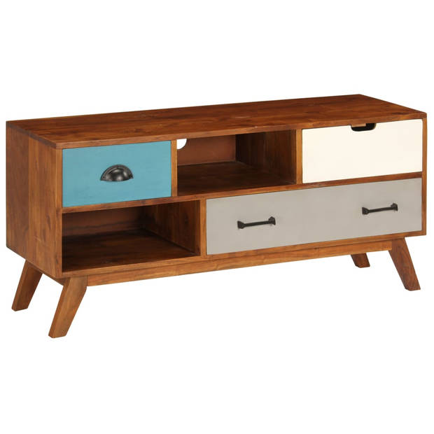 The Living Store Retro TV-kast - Massief acaciahout - 110 x 35 x 50 cm - Donkere honingafwerking