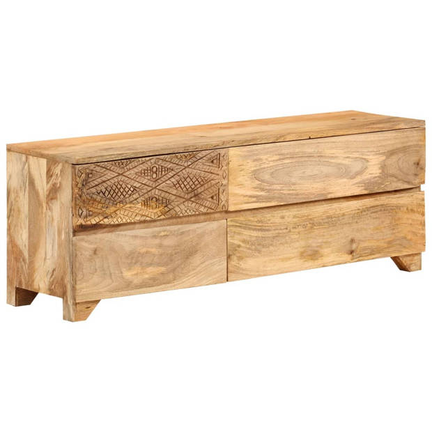 The Living Store Houten Tv-meubel - Massief mangohout - 110 x 30 x 40 cm - 4 lades