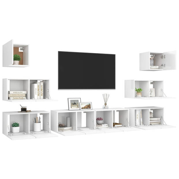 The Living Store Hangende Tv-kastenset - Spaanplaat - 6x 60x30x30cm - 2x 30.5x30x30cm - wit - Montage vereist