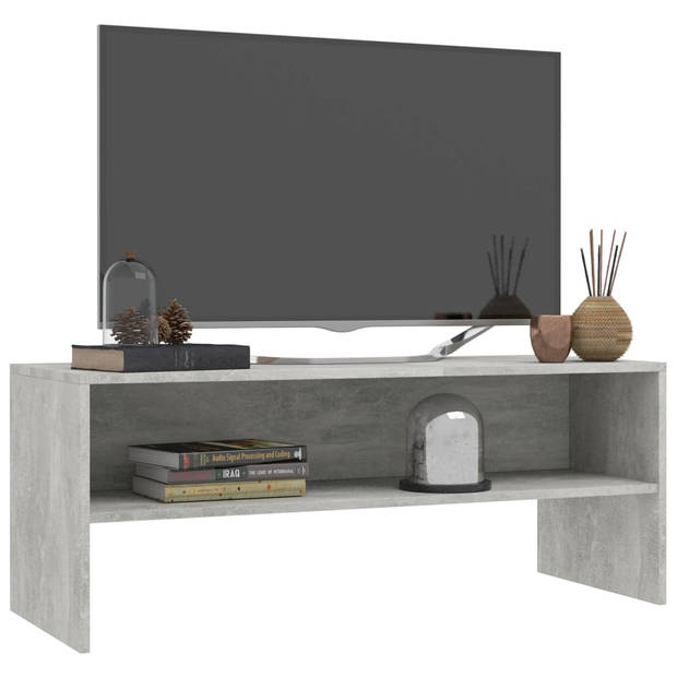 The Living Store TV-meubel Vintage - Bewerkt hout - 100x40x40 cm - Betongrijs