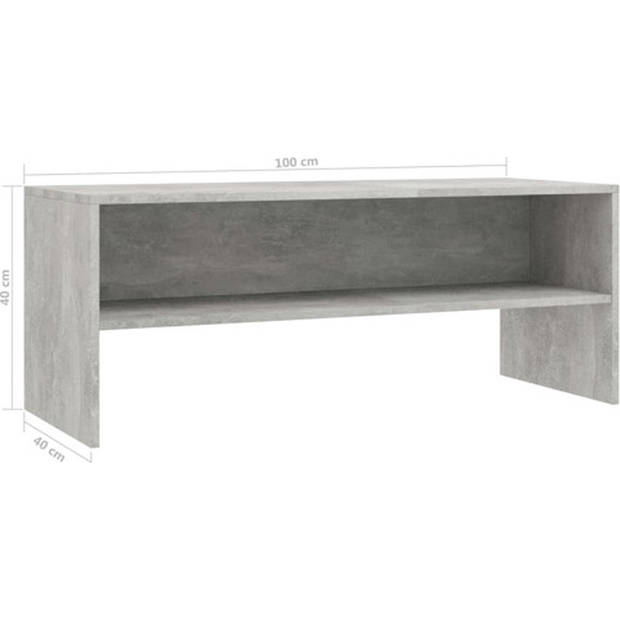 The Living Store TV-meubel Vintage - Bewerkt hout - 100x40x40 cm - Betongrijs