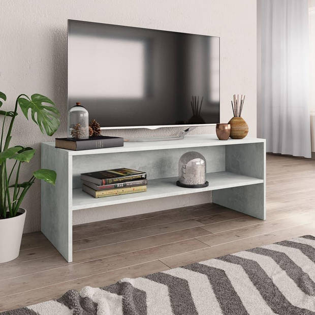 The Living Store TV-meubel Vintage - Bewerkt hout - 100x40x40 cm - Betongrijs