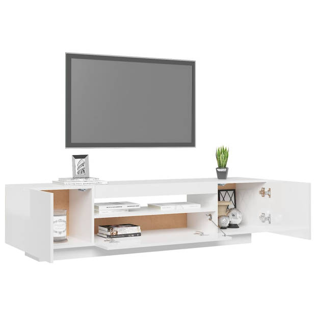 The Living Store Hifi-tv-meubel - 160 x 35 x 40 cm - Hoogglans wit - Met RGB LED-verlichting
