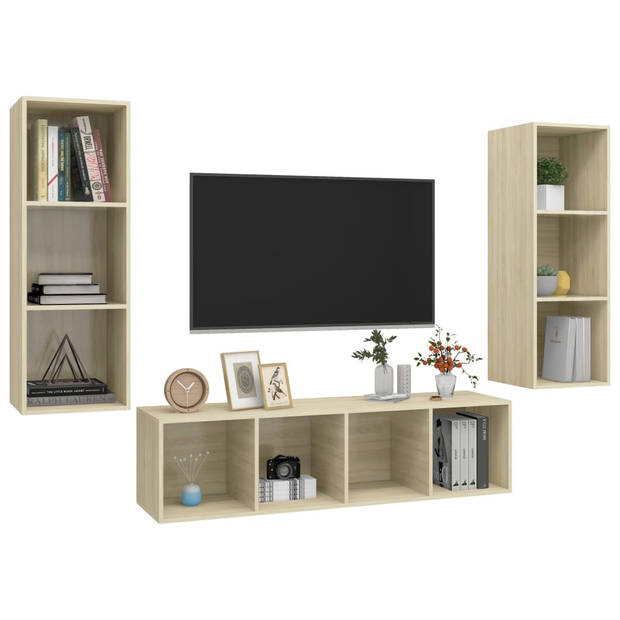 The Living Store TV-meubelset - eiken - 37 x 37 x 107 cm + 37 x 37 x 142.5 cm - montage vereist