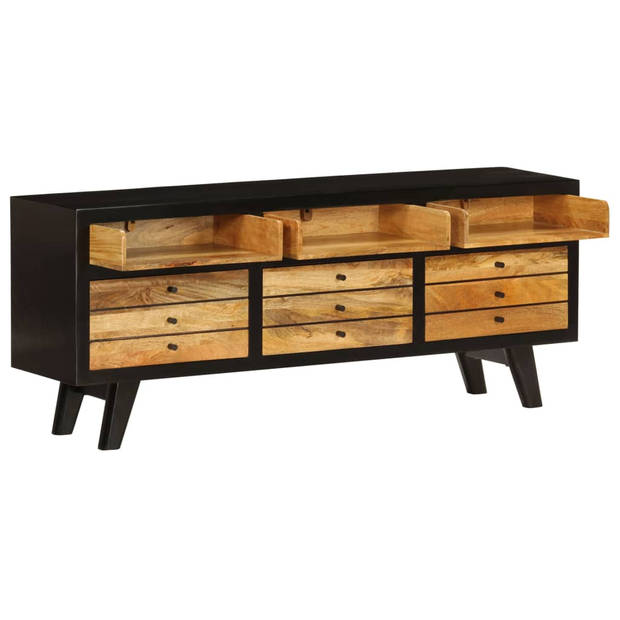 The Living Store Retro Tv-meubel - Mangohout - 120 x 30 x 50 cm - 3 lades - 3 vakken - Zwart - bruin