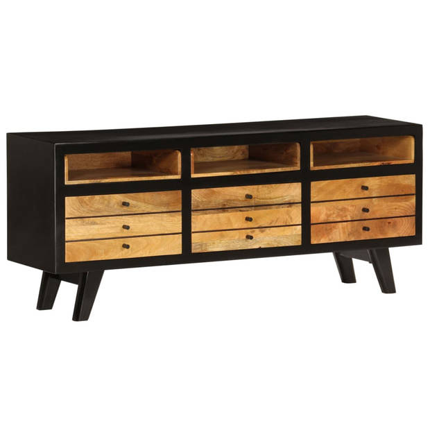 The Living Store Retro Tv-meubel - Mangohout - 120 x 30 x 50 cm - 3 lades - 3 vakken - Zwart - bruin