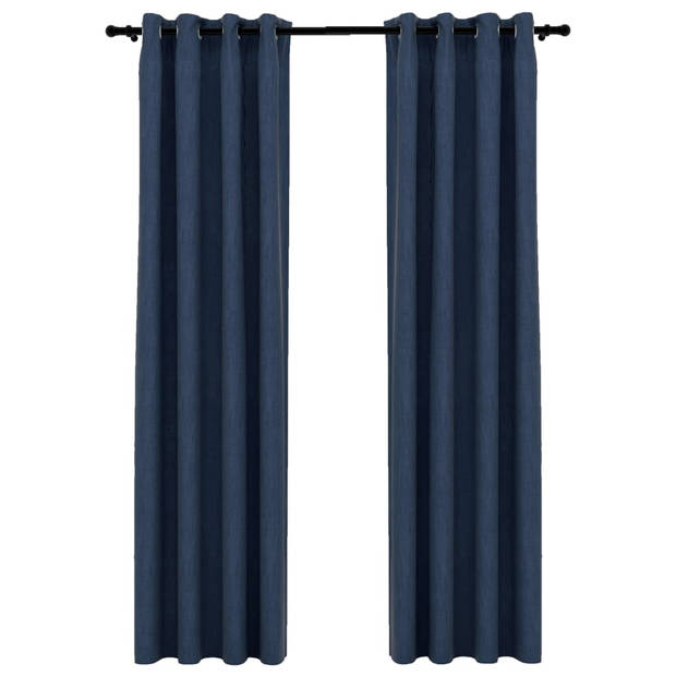 The Living Store Verduisterend Gordijn - 140x225 cm - Blauw - Polyester Linnen-Look