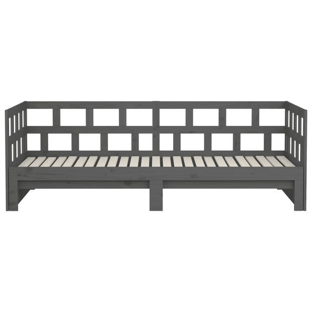 vidaXL Slaapbank uitschuifbaar massief grenenhout grijs 2x(90x190) cm