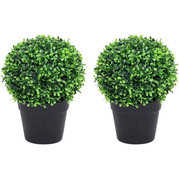 The Living Store Kunstplanten met pot 2 st buxus bolvorming 32 cm groen - Kunstplant