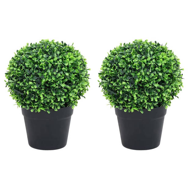 The Living Store Kunstplanten met pot 2 st buxus bolvorming 32 cm groen - Kunstplant