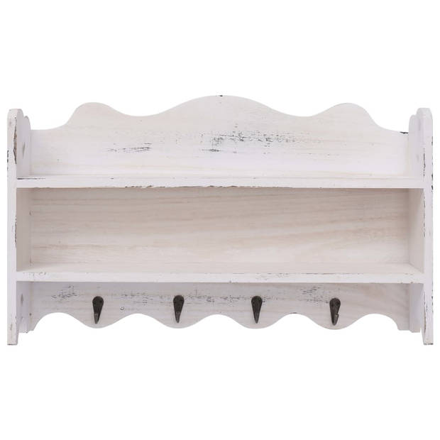 The Living Store Wandkapstok 2 planken 4 haken - 50x10x30 cm - wit hout