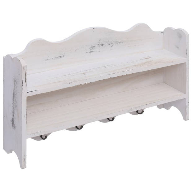 The Living Store Wandkapstok 2 planken 4 haken - 50x10x30 cm - wit hout