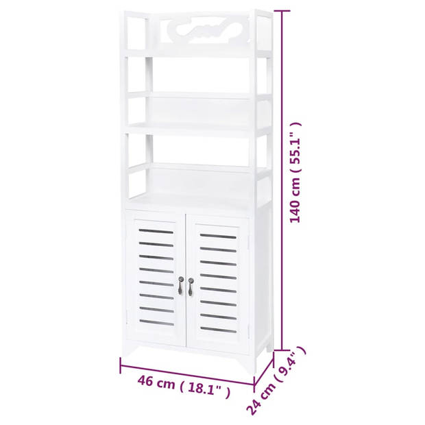 The Living Store Vitrinekast - Massief Paulowniahout - 46 x 24 x 140 cm - Wit