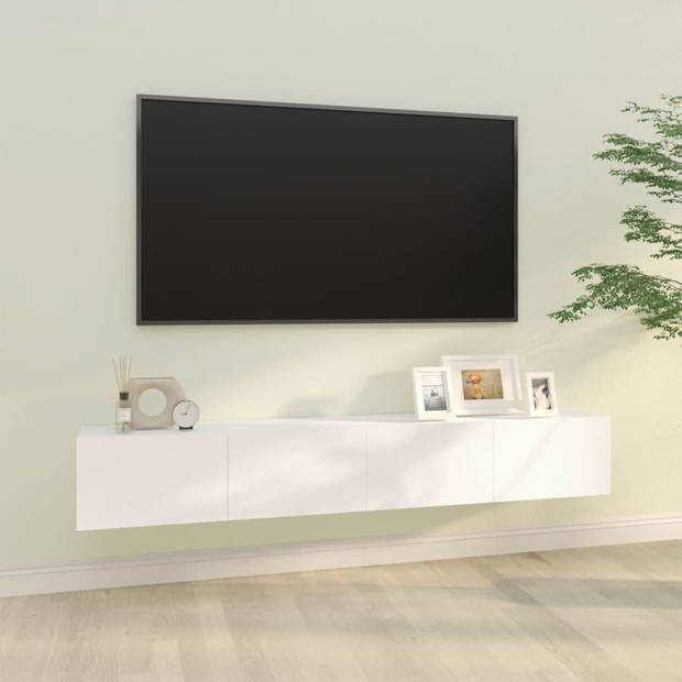 The Living Store TV-meubel - wandgemonteerd - bewerkt hout - wit - 100 x 30 x 30 cm