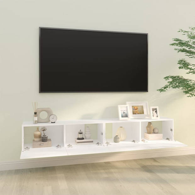 The Living Store TV-meubel - wandgemonteerd - bewerkt hout - wit - 100 x 30 x 30 cm